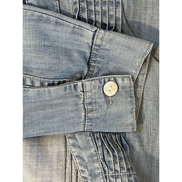 Soft Surroundings Denim Chambray Long Sleeve Pleated Tunic Blouse Top Size PSMAL - Picture 7 of 10